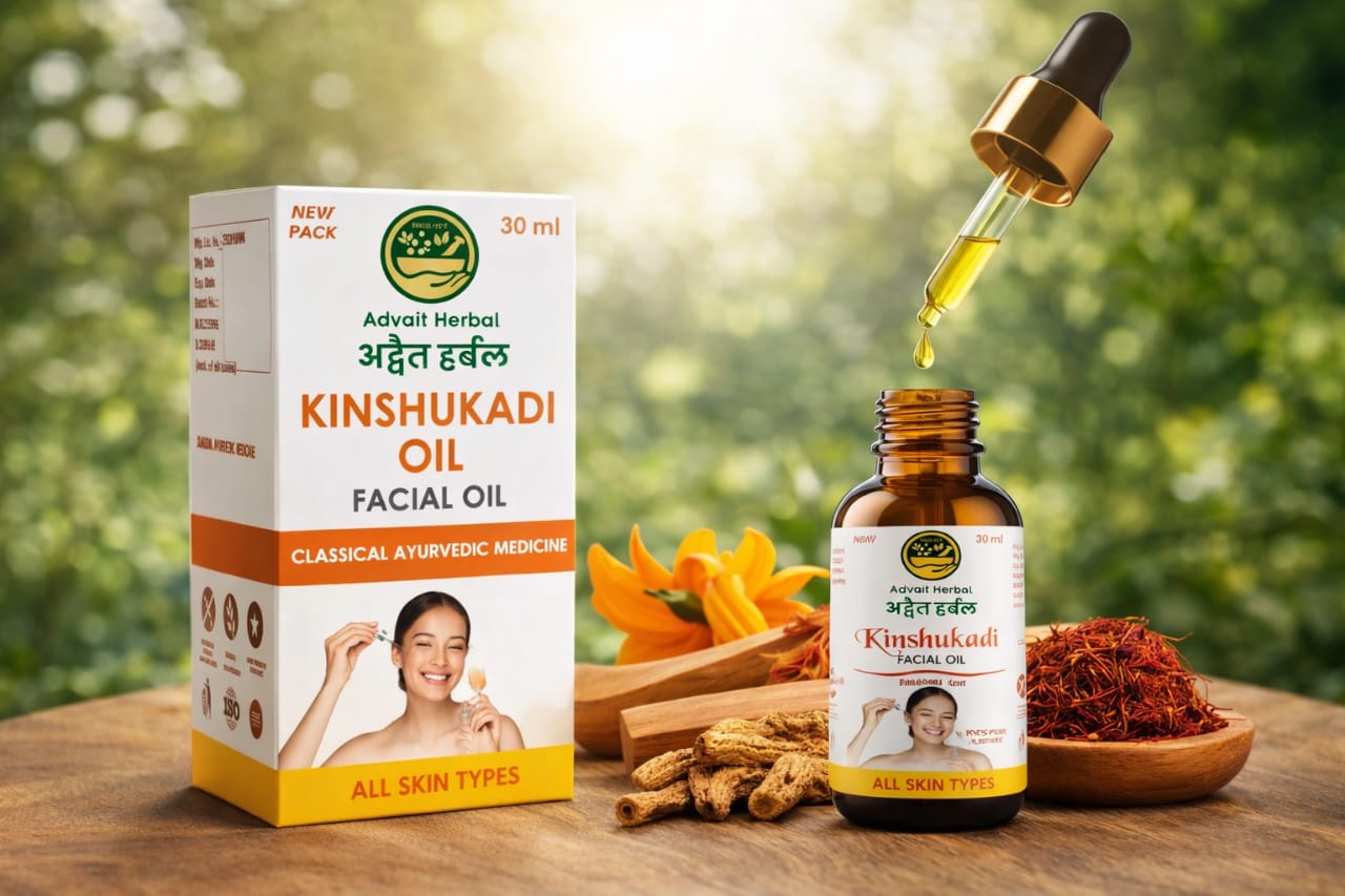Advait Herbal Kinshukadi Facial Oil (30ml) | Classical Ayurvedic Glow Elixir with Kashmir Kesar & Goat Milk | Reduces Pigmentation & Dark Spots | 100% Natural