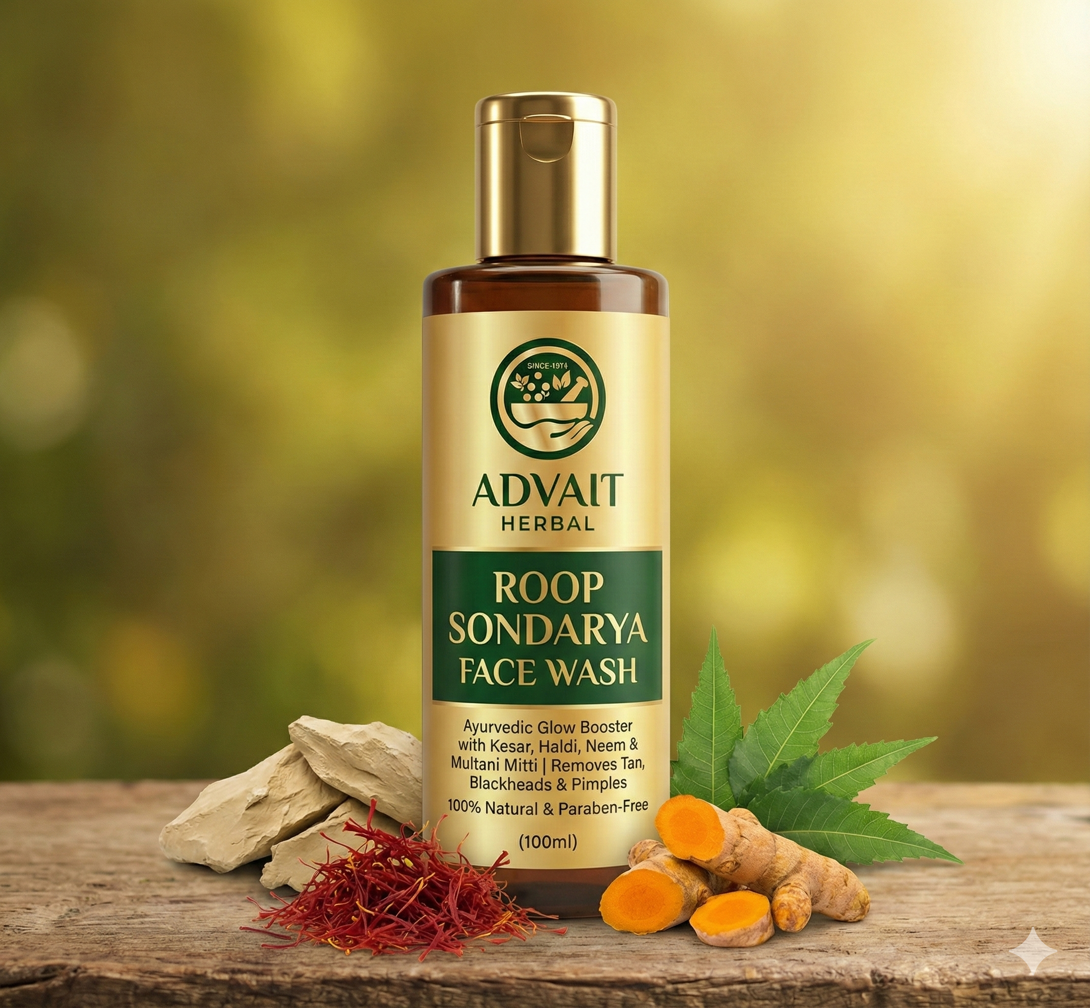 Advait Herbal Roop Sondarya Face Wash (100ml) | Ayurvedic Glow Booster with Kesar, Haldi, Neem & Multani Mitti | Removes Tan, Blackheads & Pimples | 100% Natural & Paraben-Free