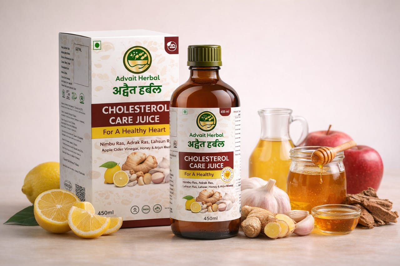 Advait Herbal Cholesterol Care Juice (450ml) | Heart Health Tonic with Arjun Chal, Garlic, Ginger & Apple Cider Vinegar | Lowers Cholesterol & Improves Blood Flow | Sugar-Free & 100% Natural